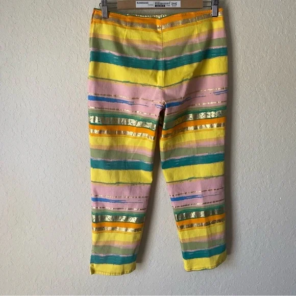 Moschino | Women's Y2K 2000s Colorful Stripe Metallic Capri Pants Size US 10 - Picture 5 of 7